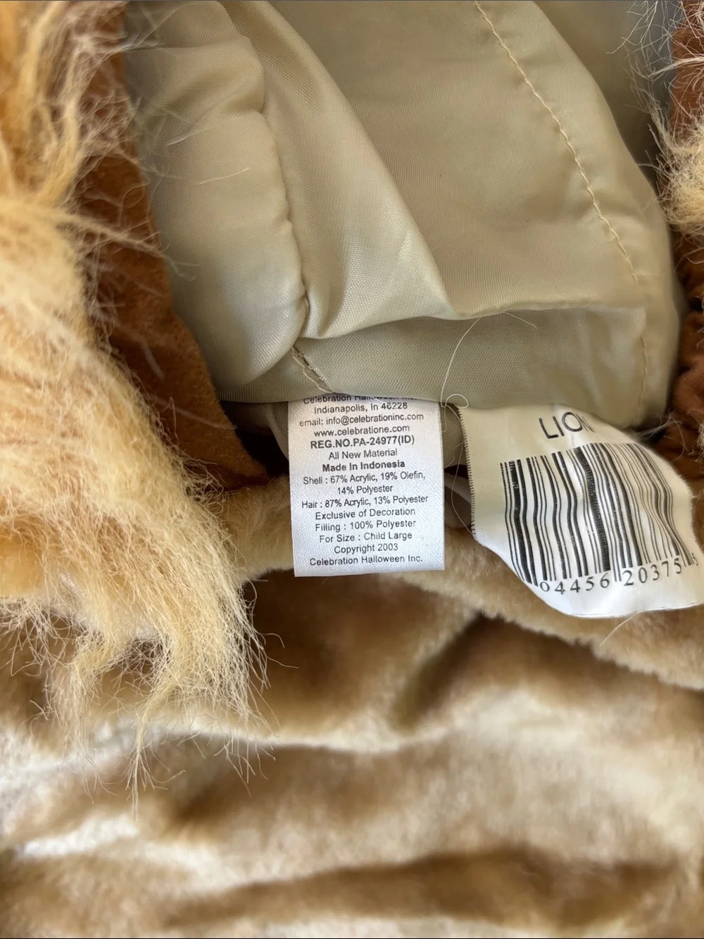 Child Size Large Lion Costume